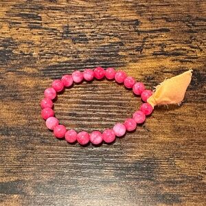 Plunder 6mm Pink Beaded Stretch Bracelet with Orange Tassel